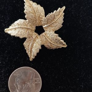 Gold Leaf Star Brooch - Textured Metal Pin